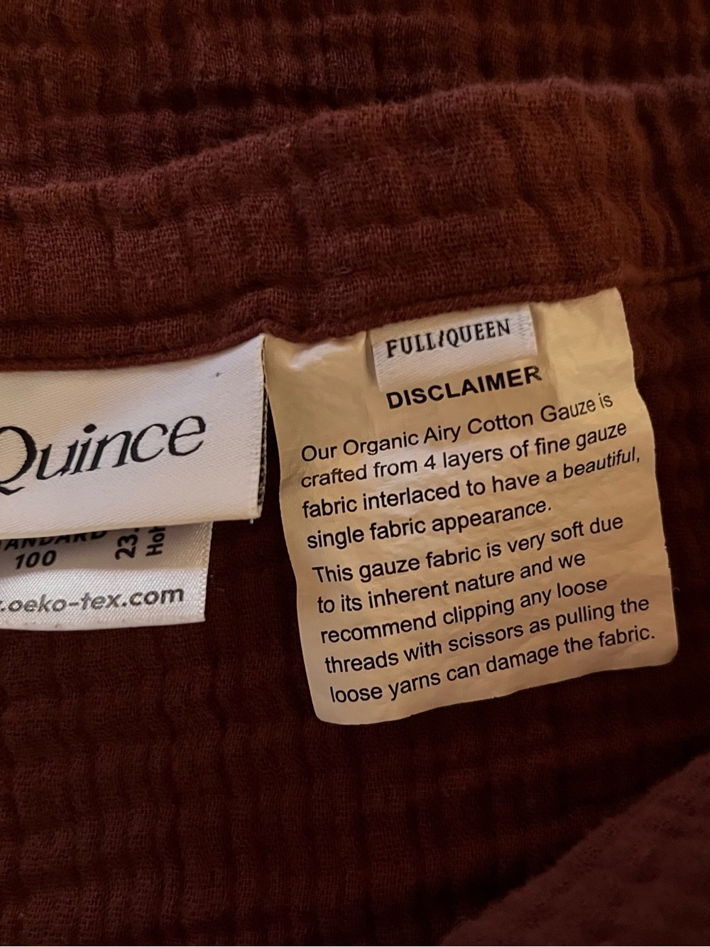 QUINCE Organic Cotton Gauze Blanket Burgundy Full/Queen Soft! NWOT - Picture 6 of 6